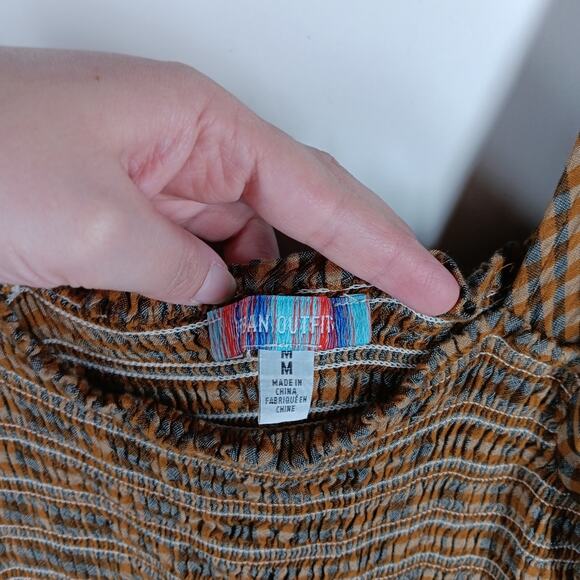 Urban Outfitters Francis Plaid Smocked Long Sleeve Mini Dress size Medium - Picture 4 of 6